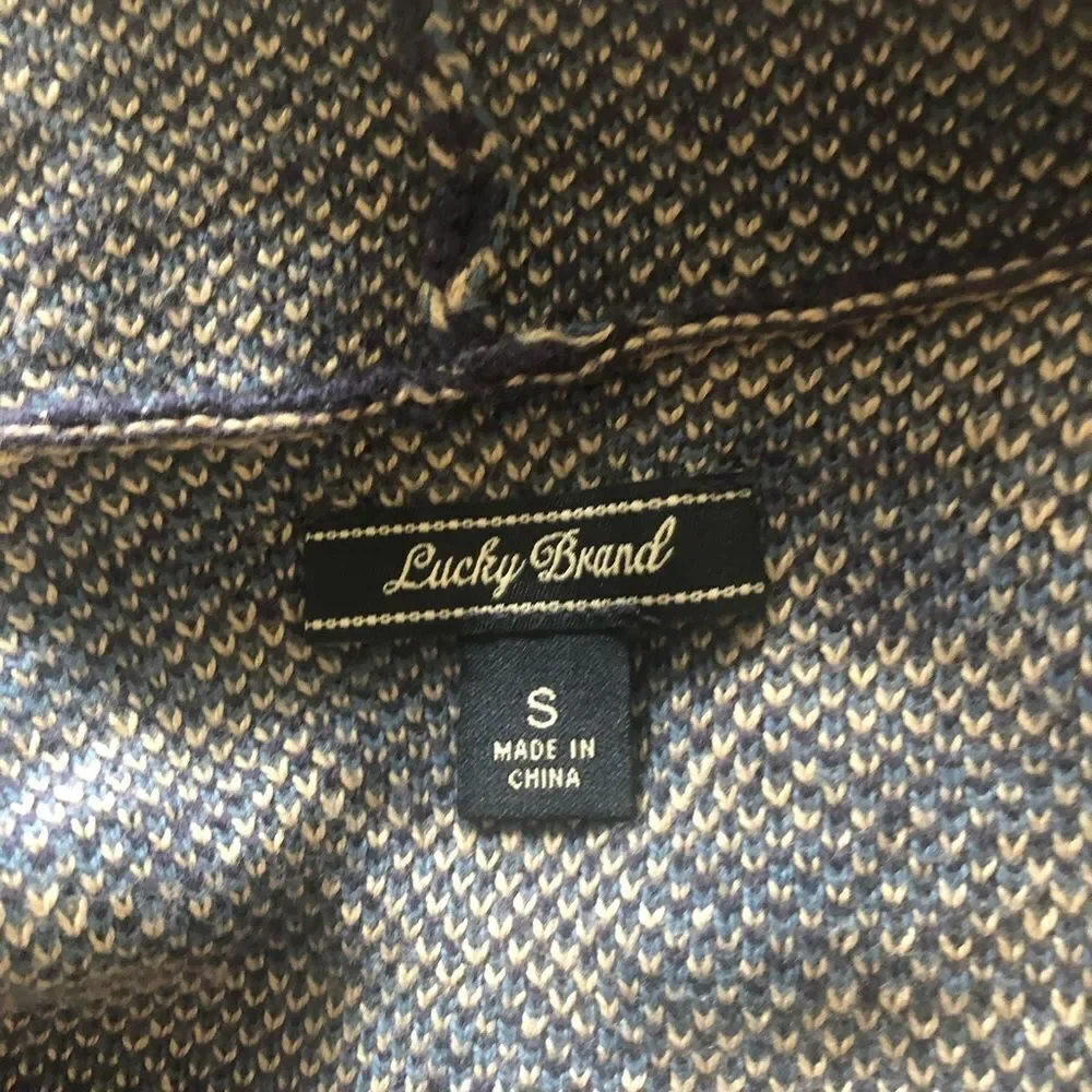 Lucky Brand blue bohemian scarf print knit open duster cardigan S